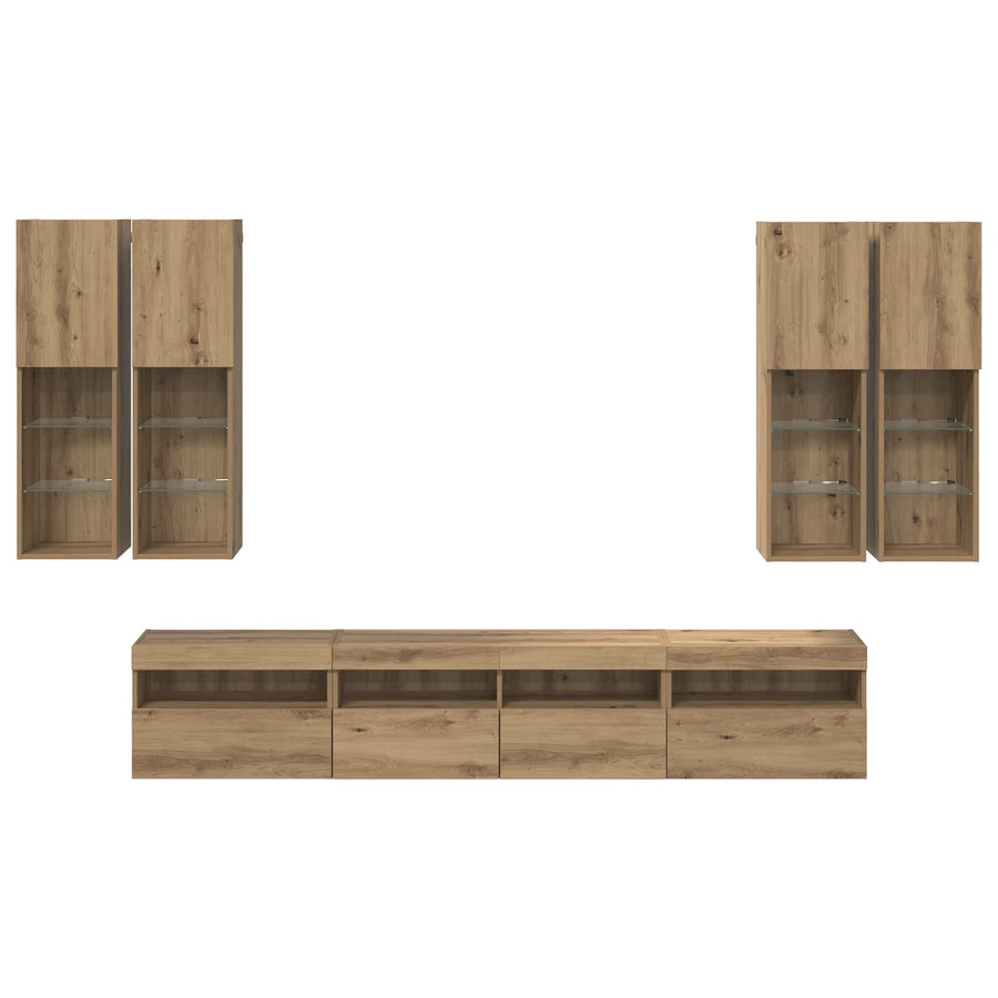 Tv Wandkast Set Met Led Lichten 7 Pcs Artisanaal Eikenkleurig
