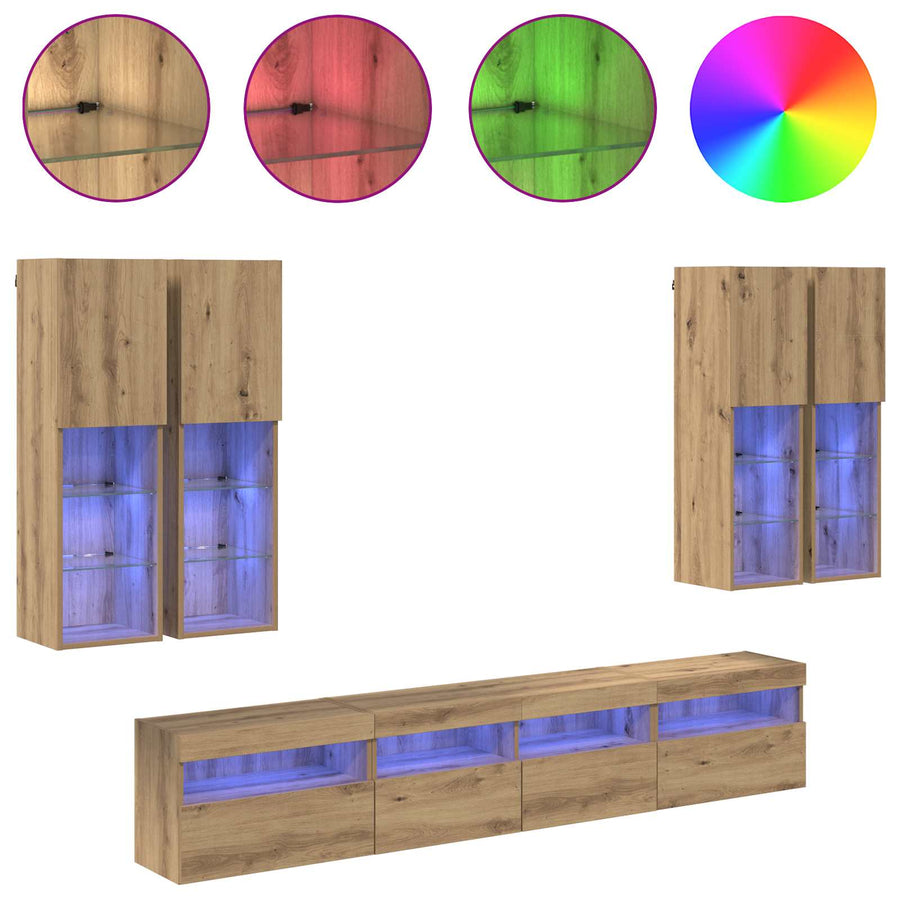 Tv Wandkast Set Met Led Lichten 7 Pcs Artisanaal Eikenkleurig