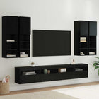 TV Wall Cabinet Set with LED Lights 7 pcs Black Oak Engineered Wood