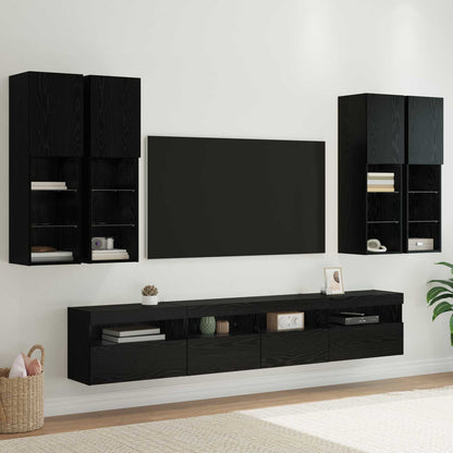 TV Wandkast Set met LED Lichten 7 pcs Zwart Eiken Bewerkt hout