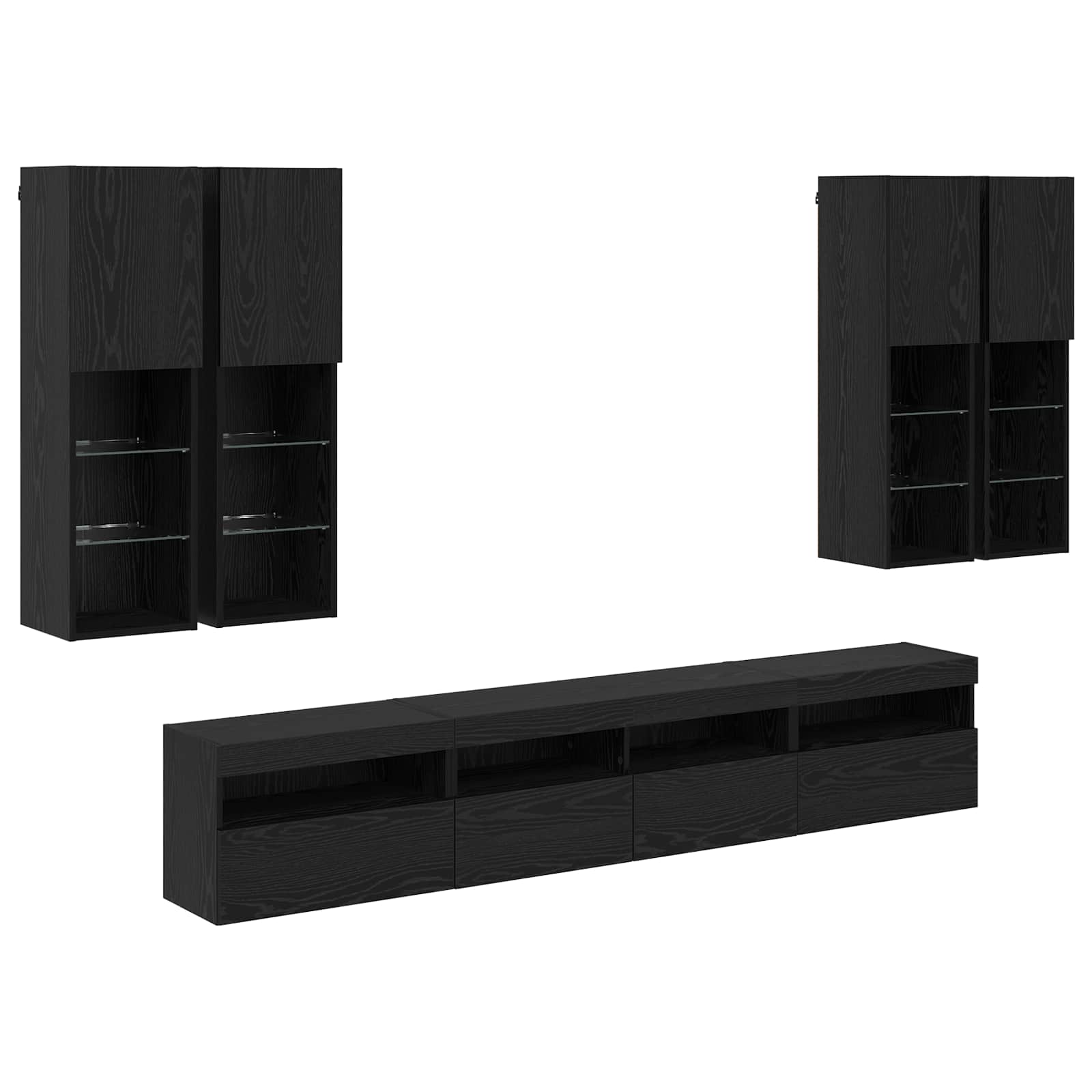 TV Wandkast Set met LED Lichten 7 pcs Zwart Eiken Bewerkt hout