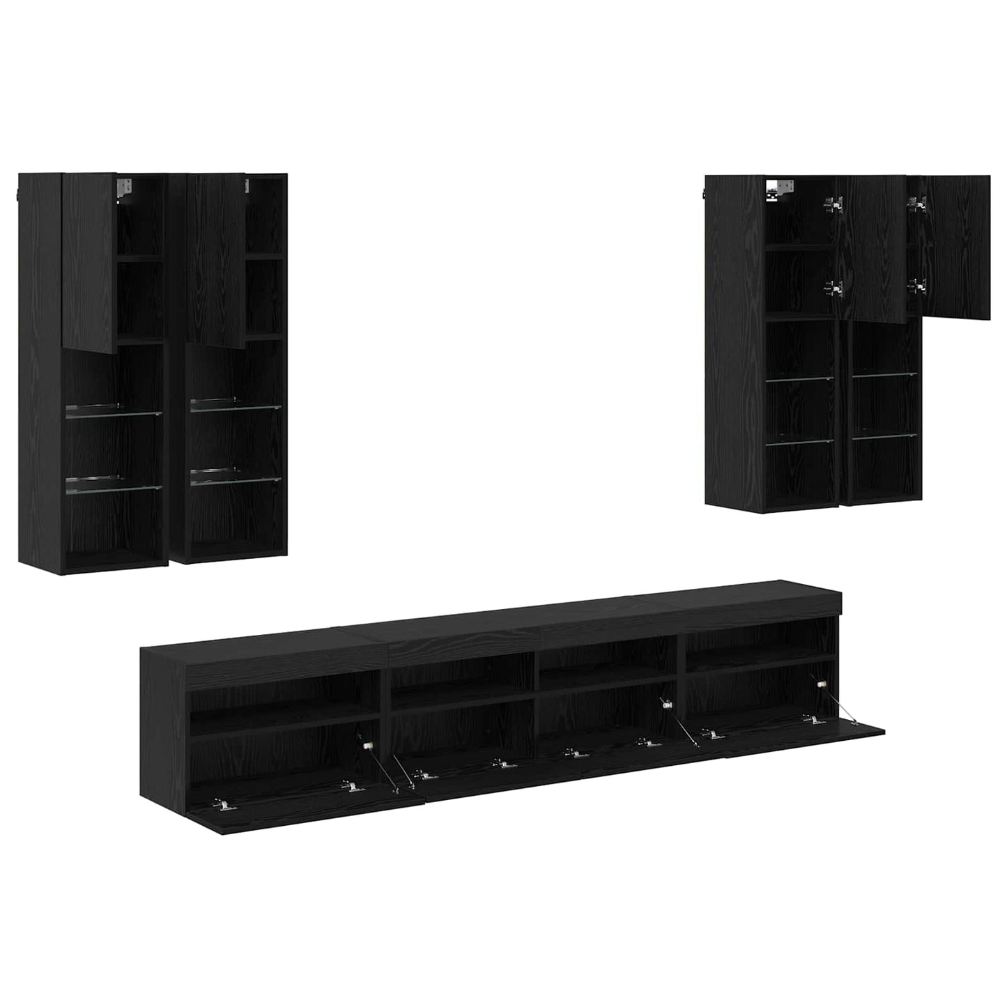 TV Wandkast Set met LED Lichten 7 pcs Zwart Eiken Bewerkt hout