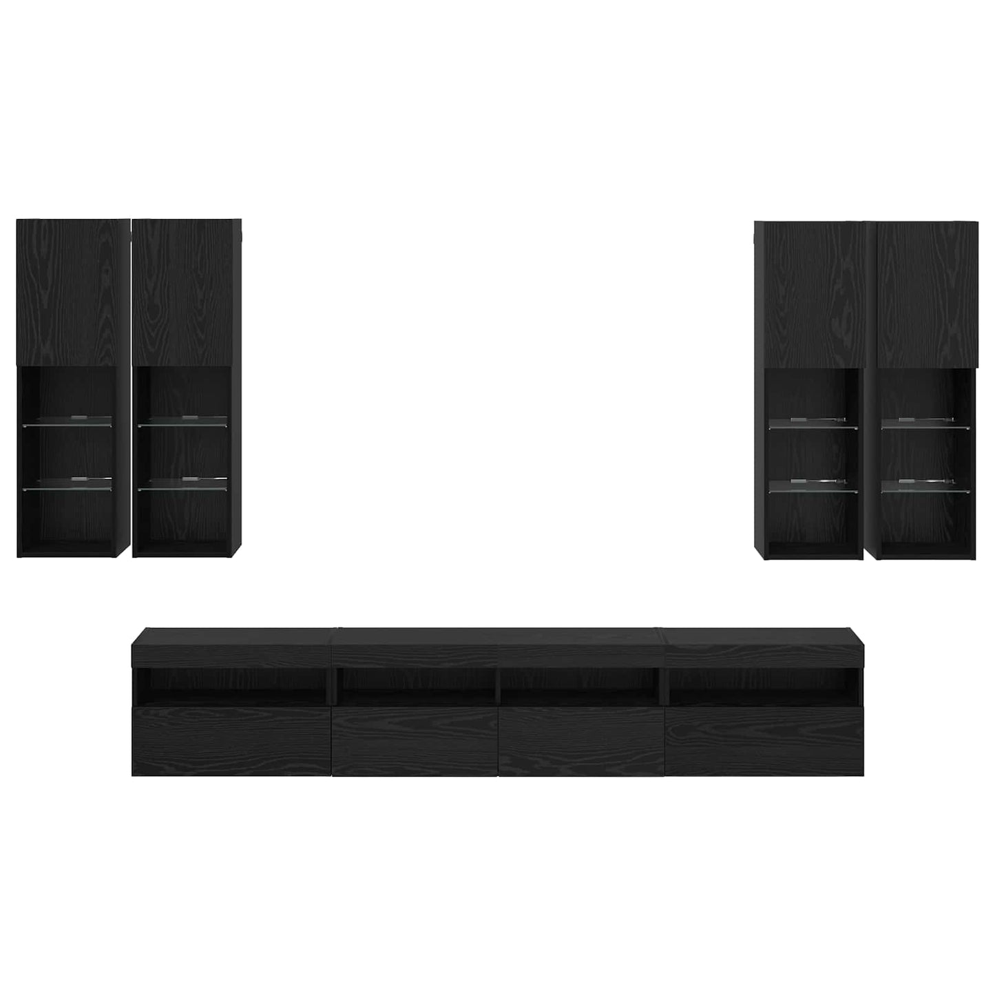 TV Wandkast Set met LED Lichten 7 pcs Zwart Eiken Bewerkt hout
