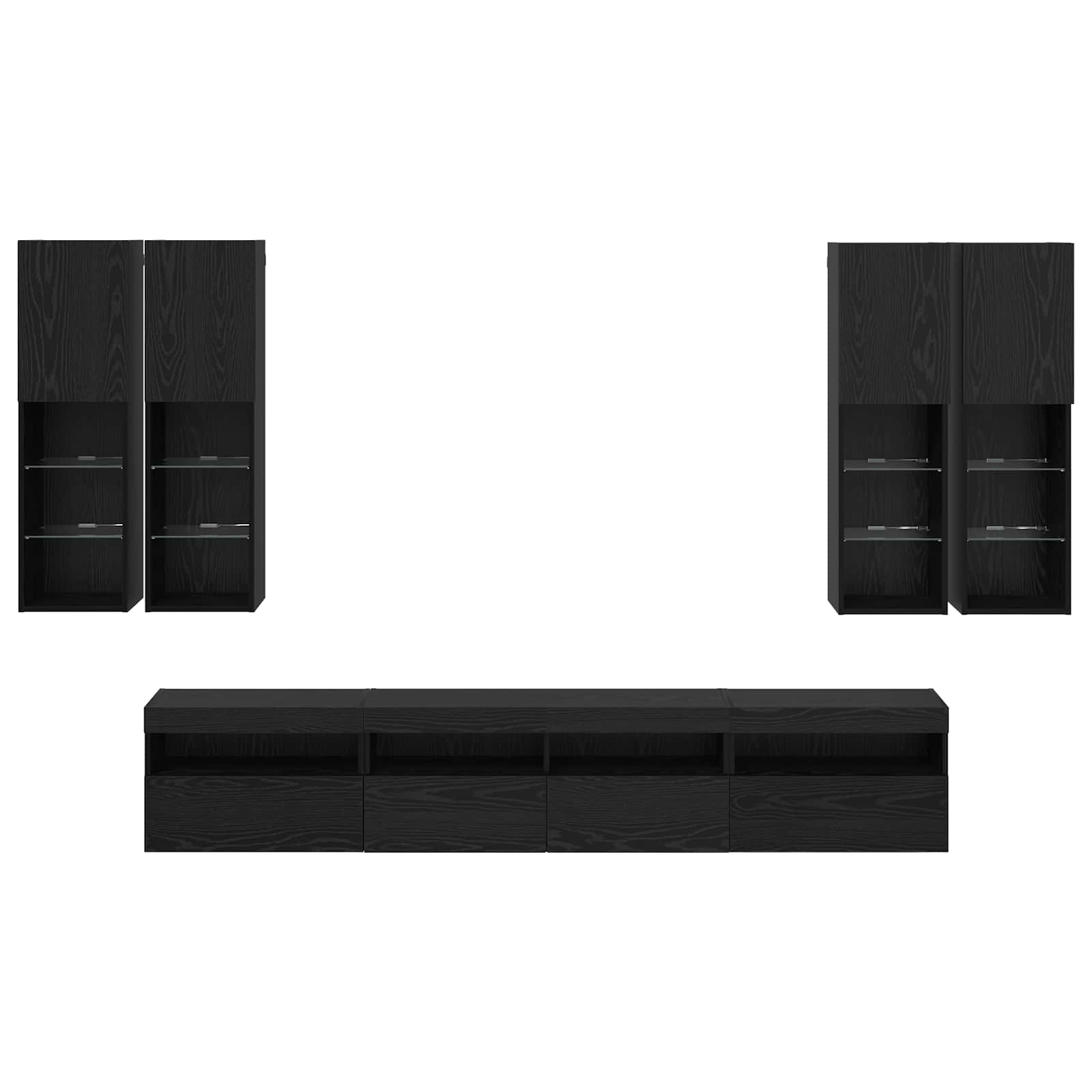 TV Wandkast Set met LED Lichten 7 pcs Zwart Eiken Bewerkt hout