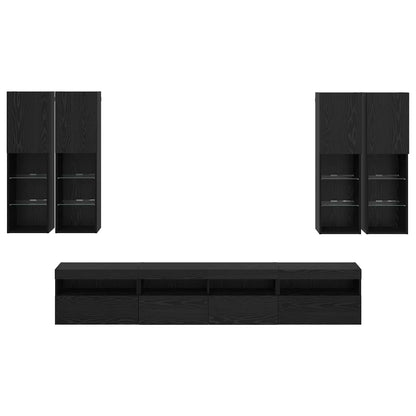 TV Wandkast Set met LED Lichten 7 pcs Zwart Eiken Bewerkt hout