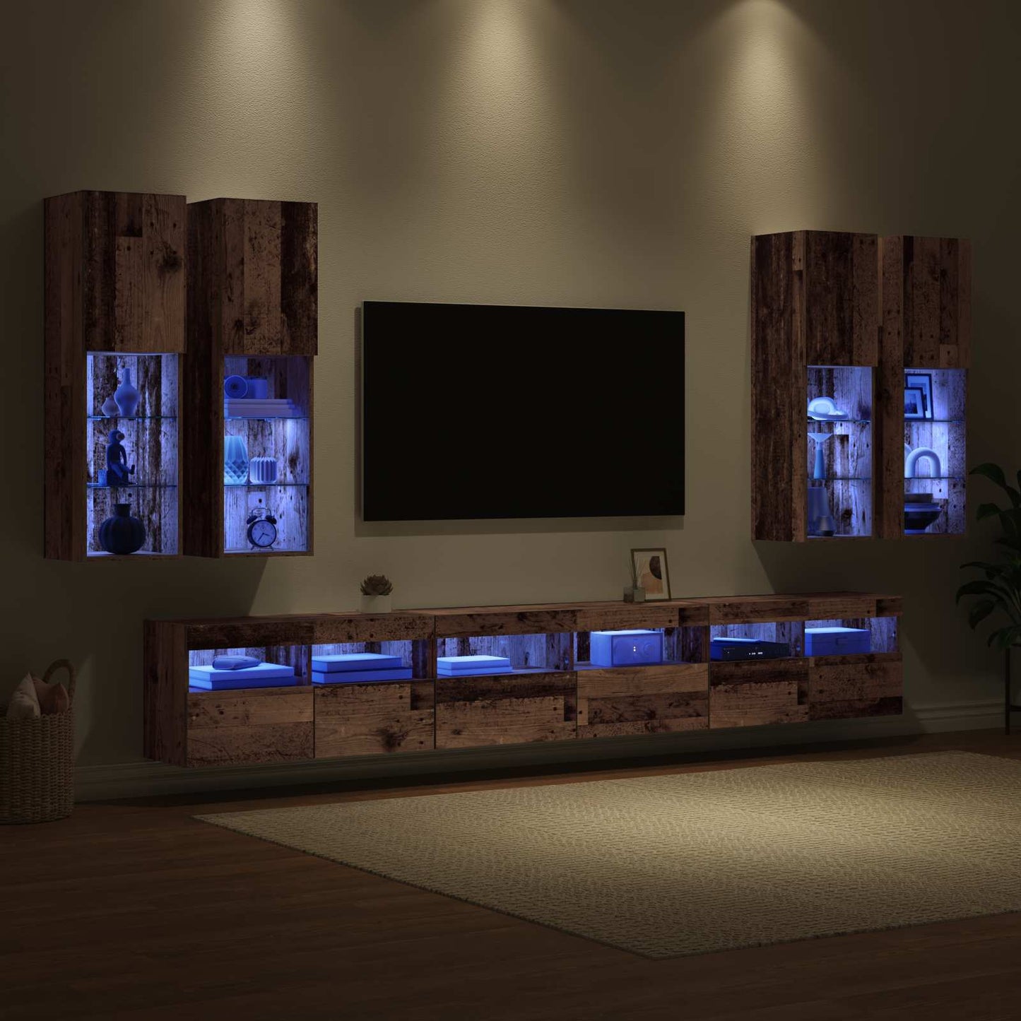 TV Wandkast Set Wandgemonteerd 7 pcs Oud Hout Bewerkt hout