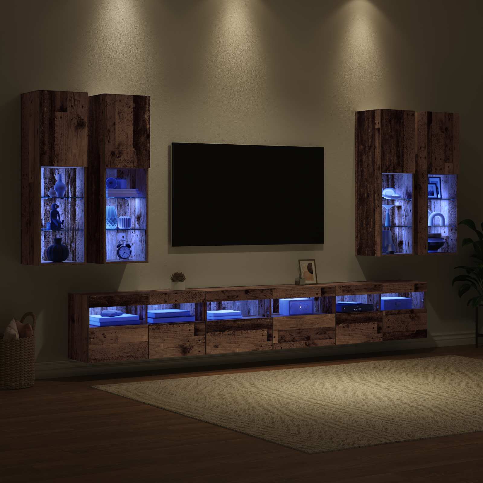 TV Wandkast Set Wandgemonteerd 7 pcs Oud Hout Bewerkt hout