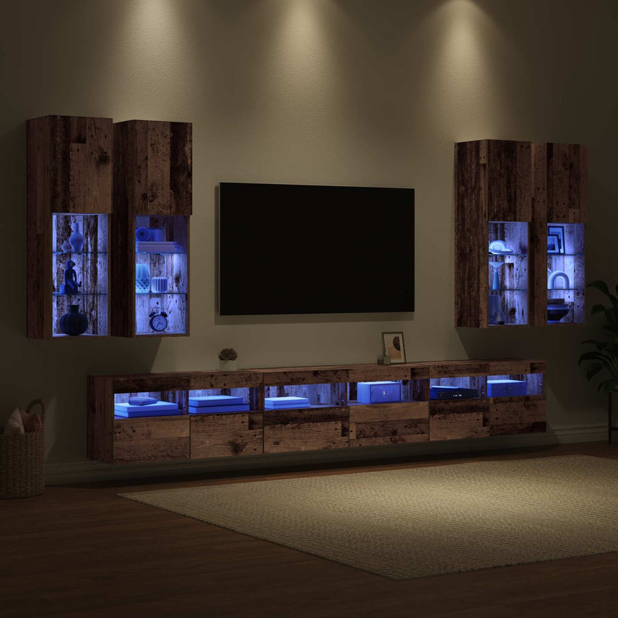 TV Wandkast Set Wandgemonteerd 7 pcs Oud Hout Bewerkt hout