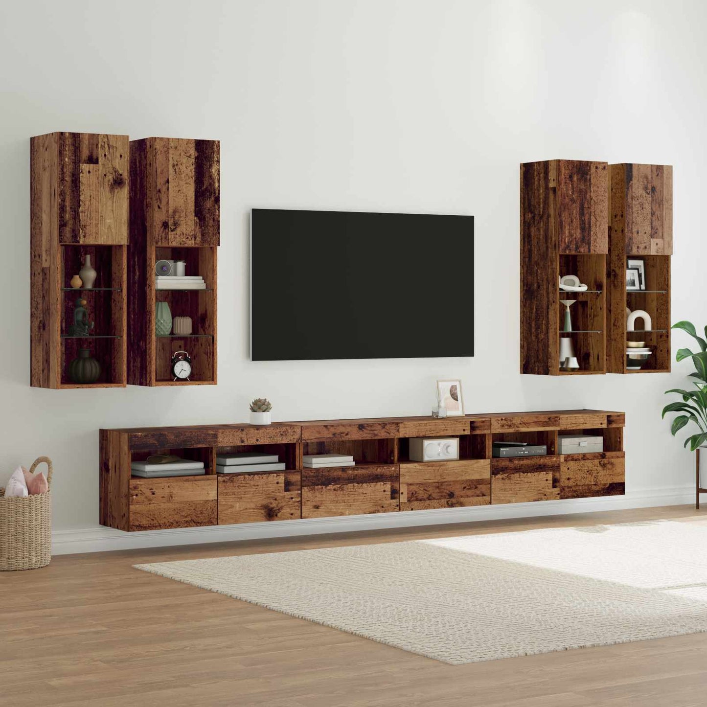 TV Wandkast Set Wandgemonteerd 7 pcs Oud Hout Bewerkt hout