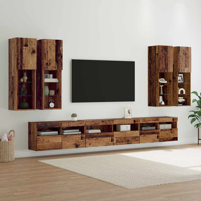TV Wandkast Set Wandgemonteerd 7 pcs Oud Hout Bewerkt hout