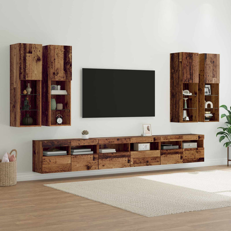 TV Wandkast Set Wandgemonteerd 7 pcs Oud Hout Bewerkt hout