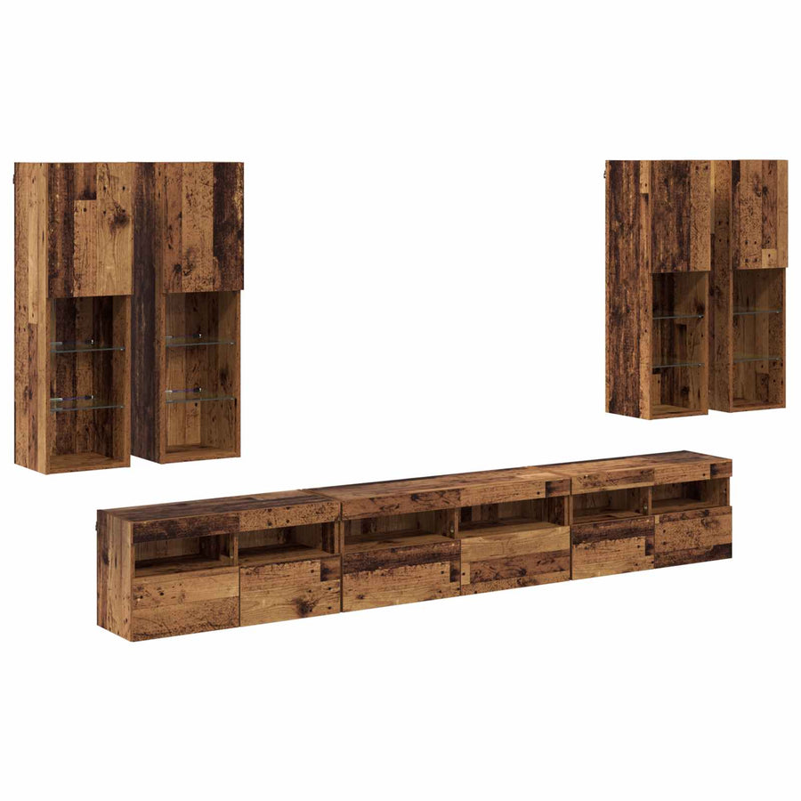 TV Wandkast Set Wandgemonteerd 7 pcs Oud Hout Bewerkt hout
