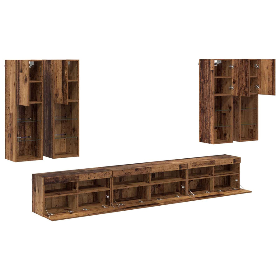 TV Wandkast Set Wandgemonteerd 7 pcs Oud Hout Bewerkt hout