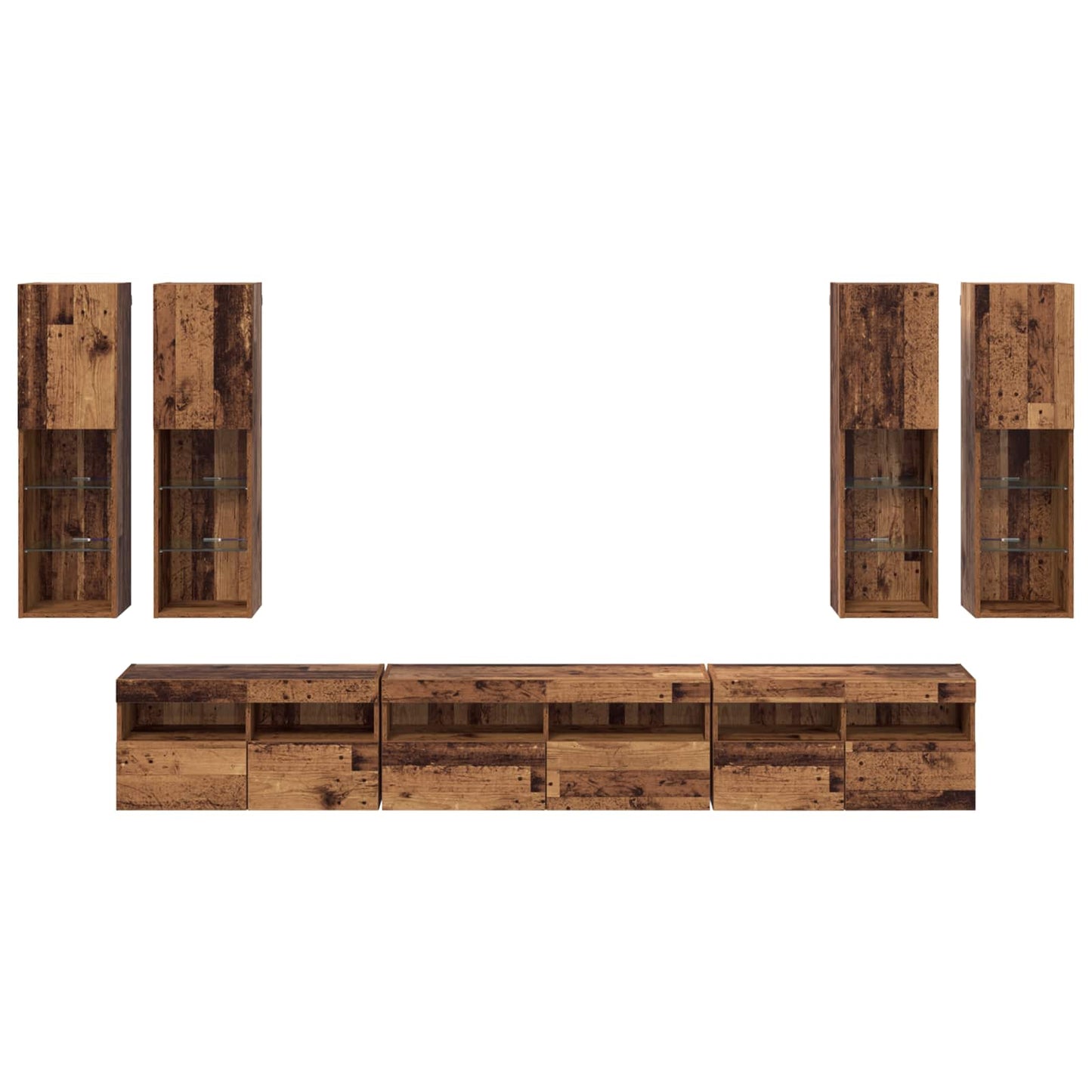 TV Wandkast Set Wandgemonteerd 7 pcs Oud Hout Bewerkt hout