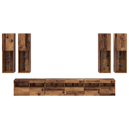 TV Wandkast Set Wandgemonteerd 7 pcs Oud Hout Bewerkt hout