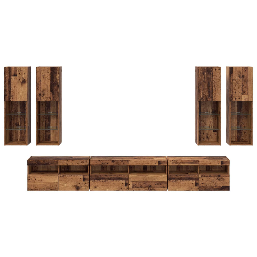 TV Wandkast Set Wandgemonteerd 7 pcs Oud Hout Bewerkt hout