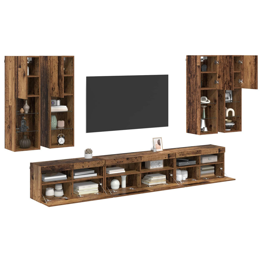 TV Wandkast Set Wandgemonteerd 7 pcs Oud Hout Bewerkt hout