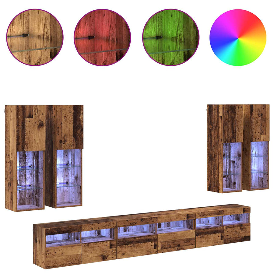 TV Wandkast Set Wandgemonteerd 7 pcs Oud Hout Bewerkt hout
