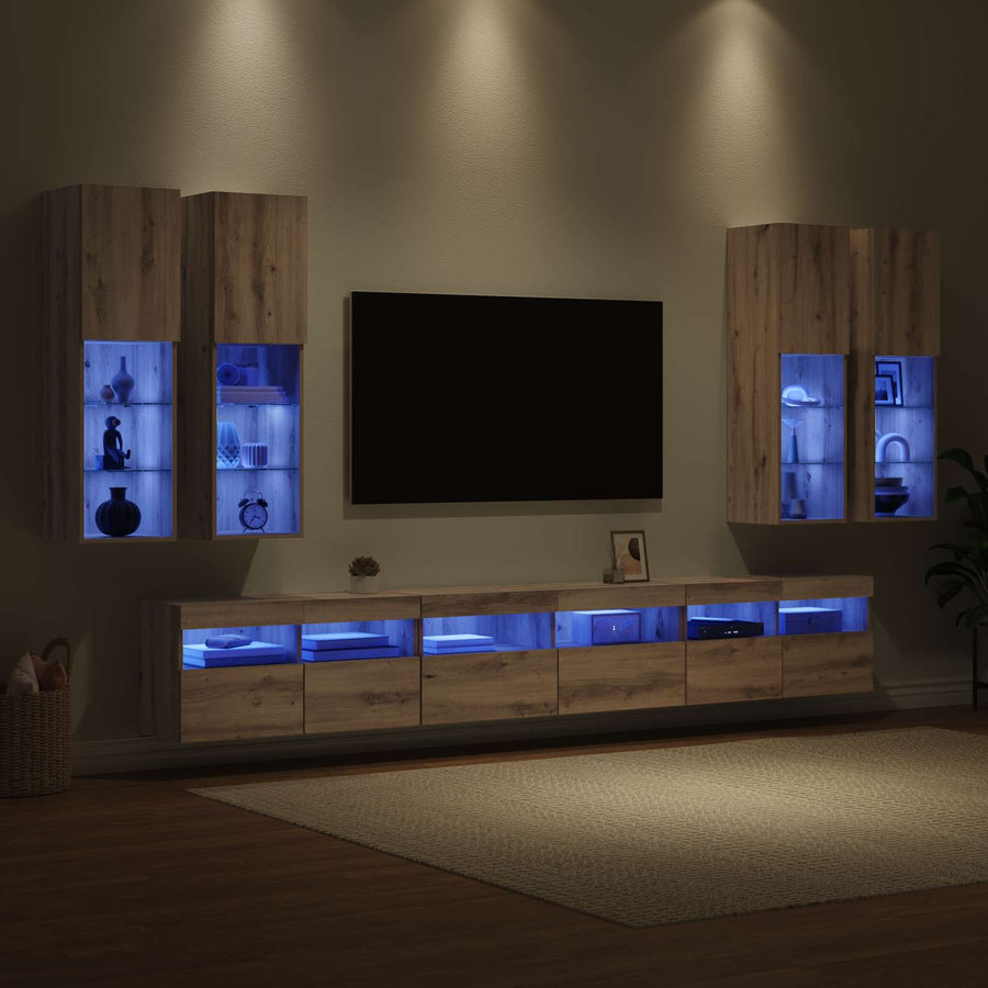 Tv Wandkast Set Wandgemonteerd 7 Pcs Artisan Eiken Bewerkt Hout