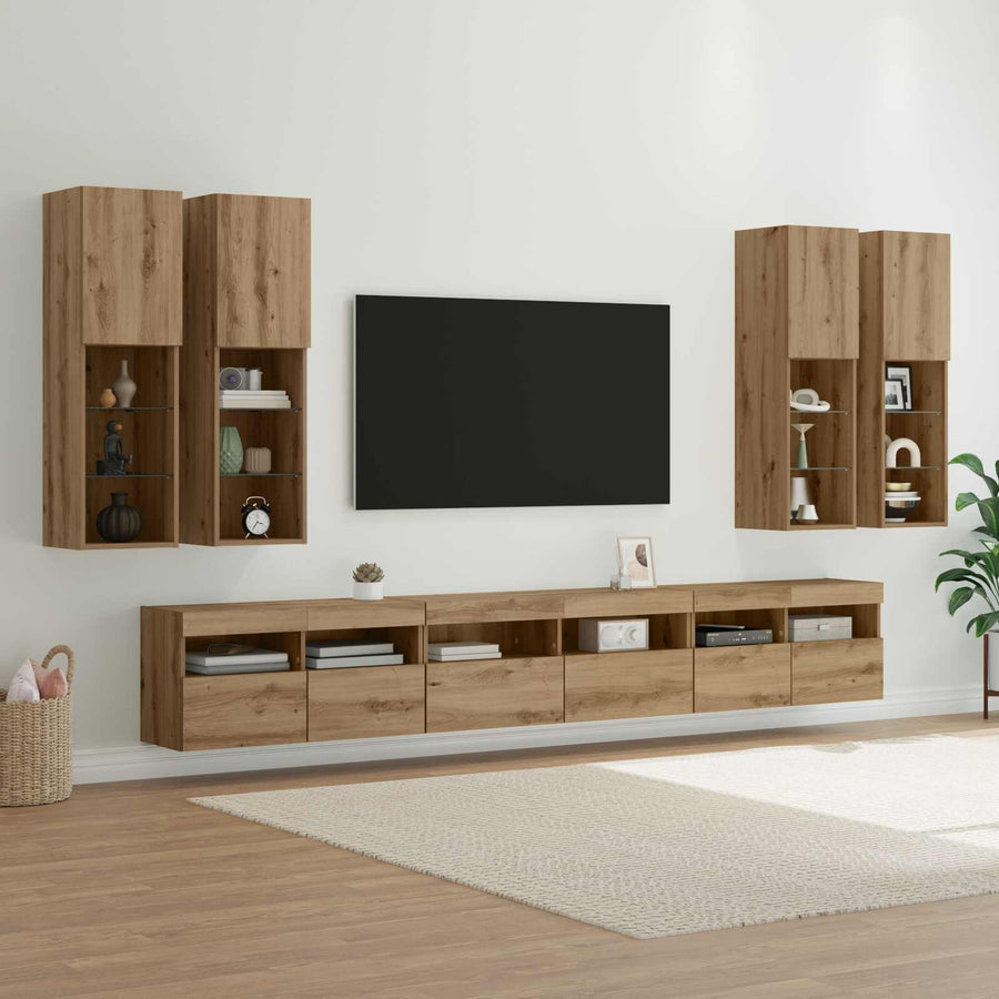 Tv Wandkast Set Wandgemonteerd 7 Pcs Artisan Eiken Bewerkt Hout
