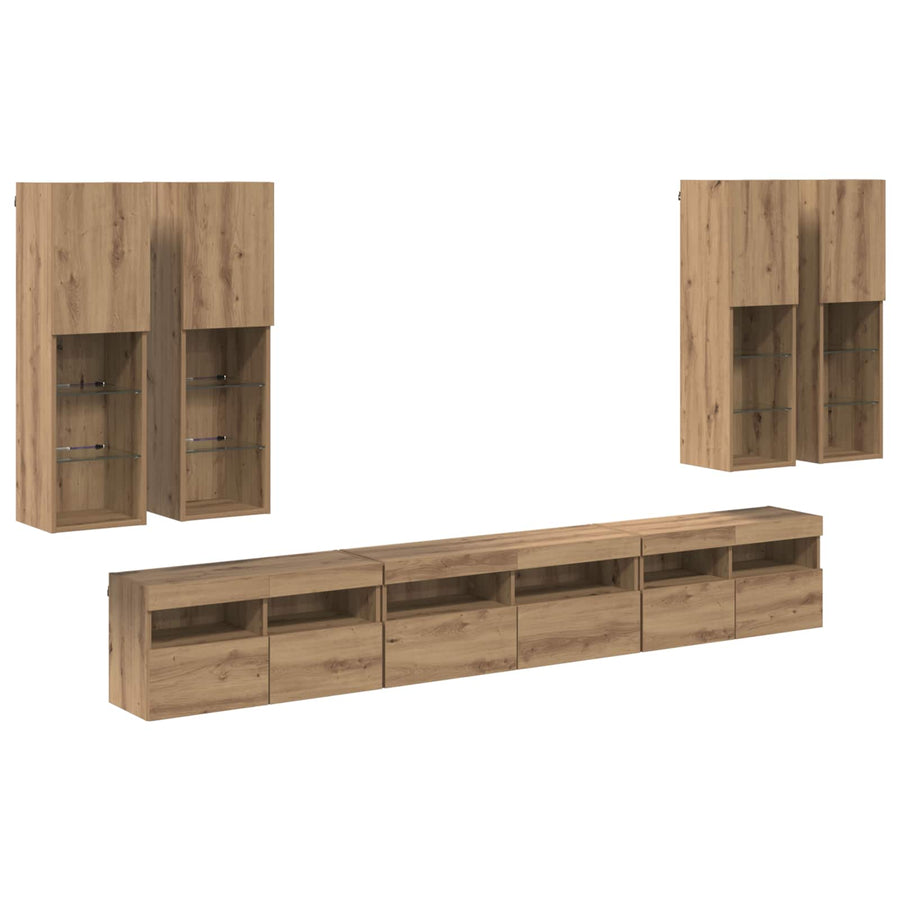 Tv Wandkast Set Wandgemonteerd 7 Pcs Artisan Eiken Bewerkt Hout