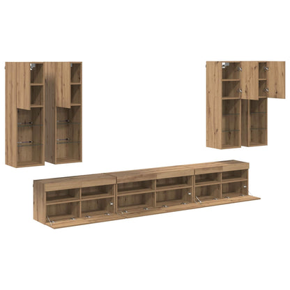 Tv Wandkast Set Wandgemonteerd 7 Pcs Artisan Eiken Bewerkt Hout