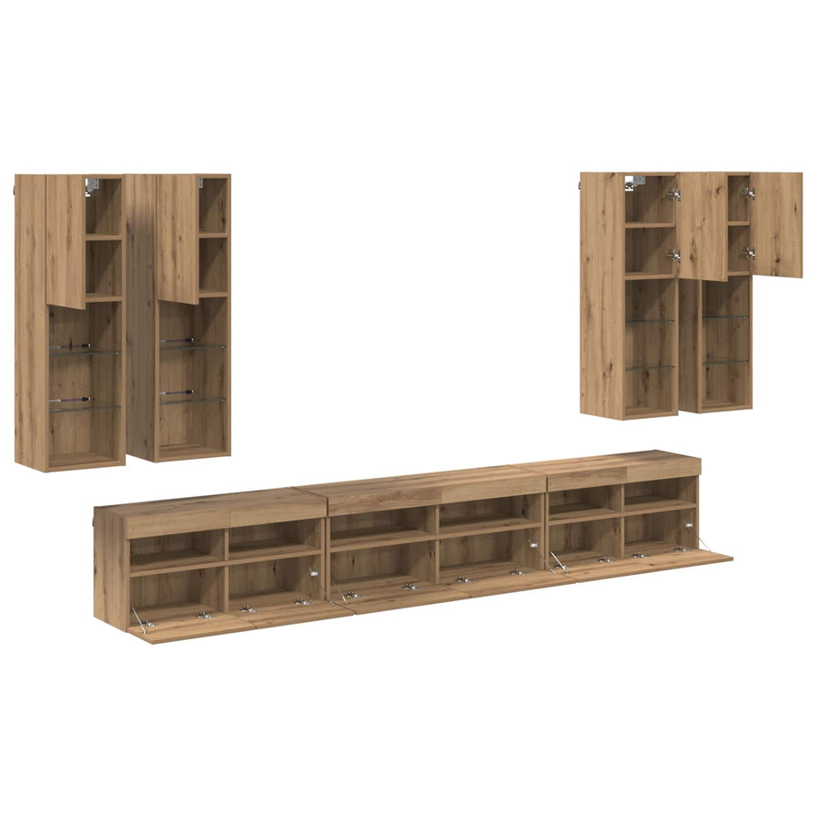 Tv Wandkast Set Wandgemonteerd 7 Pcs Artisan Eiken Bewerkt Hout