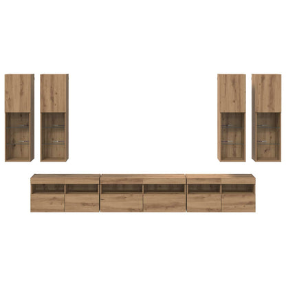 Tv Wandkast Set Wandgemonteerd 7 Pcs Artisan Eiken Bewerkt Hout