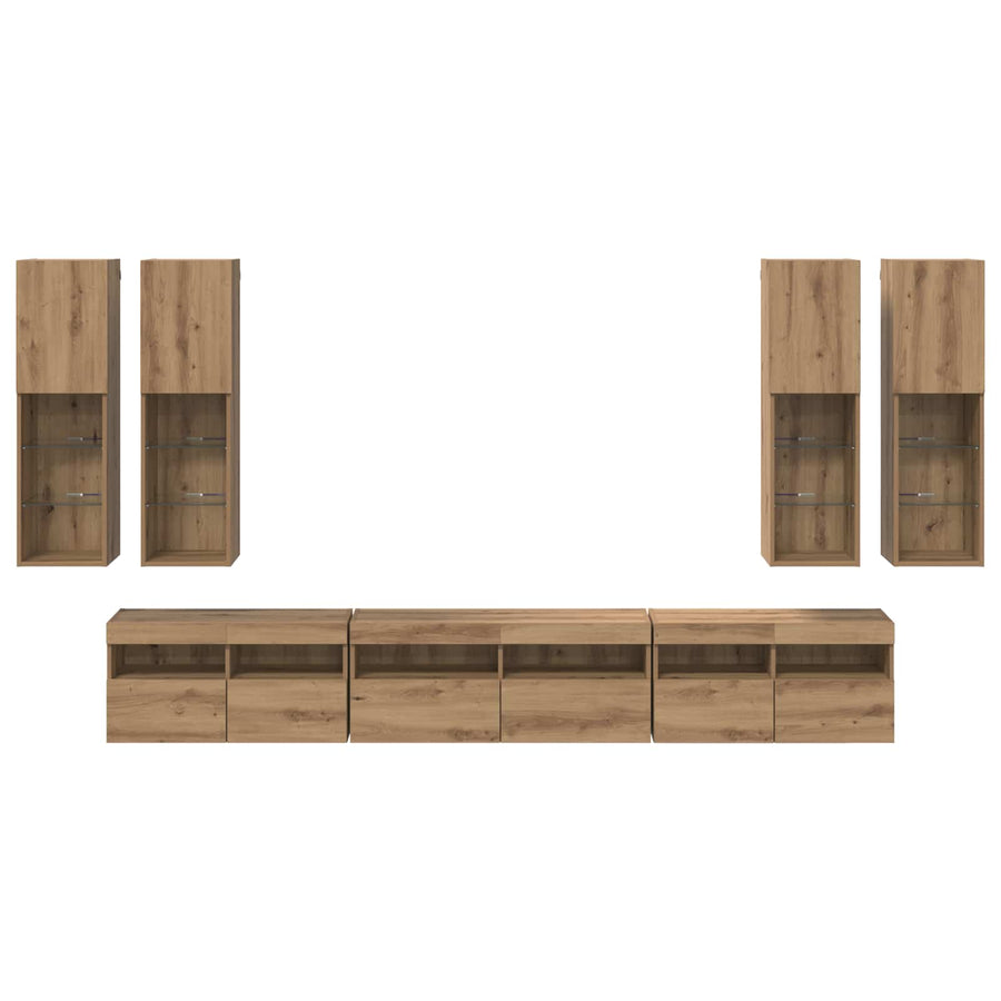 Tv Wandkast Set Wandgemonteerd 7 Pcs Artisan Eiken Bewerkt Hout