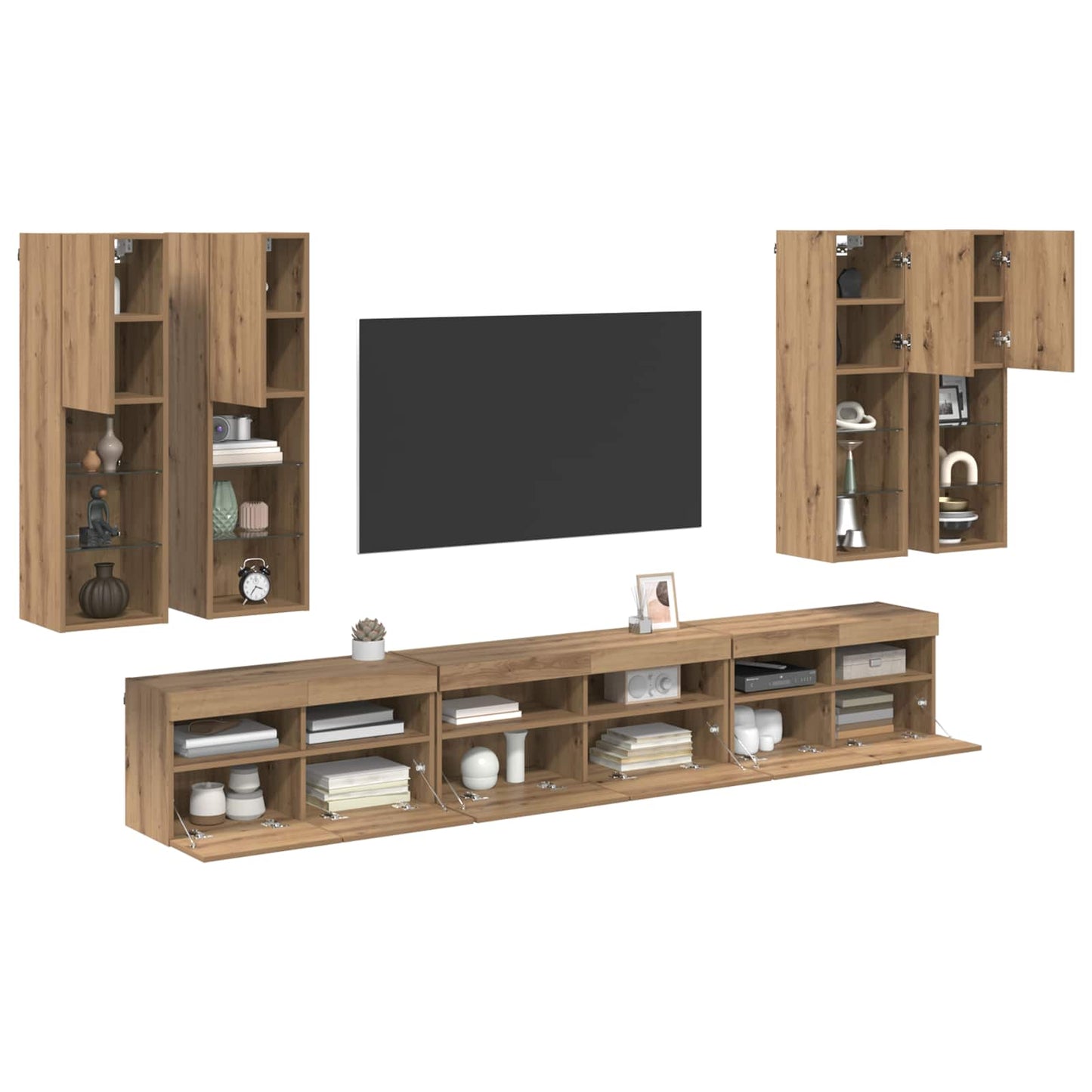Tv Wandkast Set Wandgemonteerd 7 Pcs Artisan Eiken Bewerkt Hout