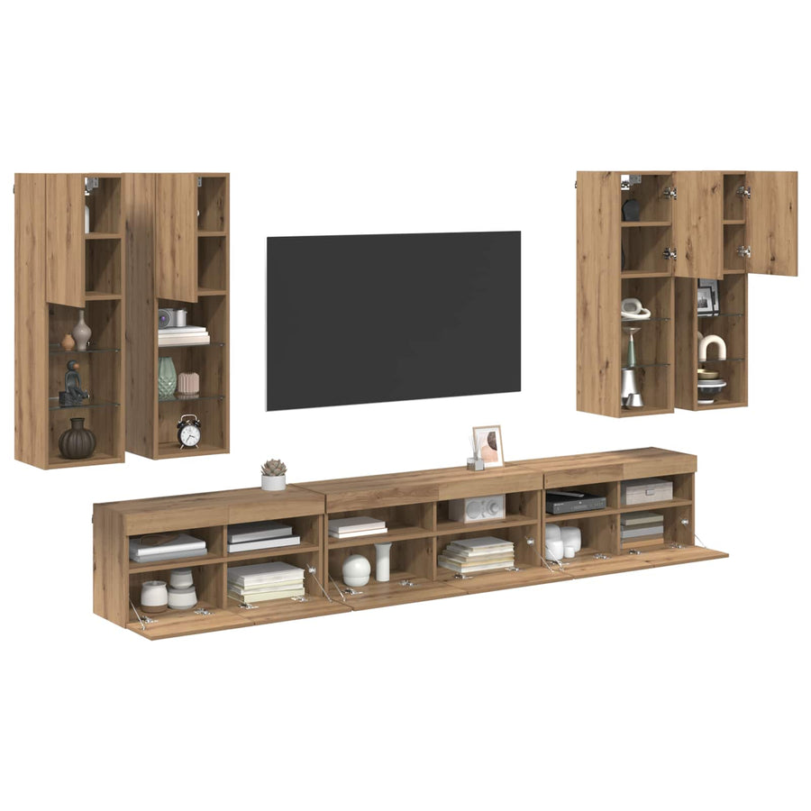 Tv Wandkast Set Wandgemonteerd 7 Pcs Artisan Eiken Bewerkt Hout