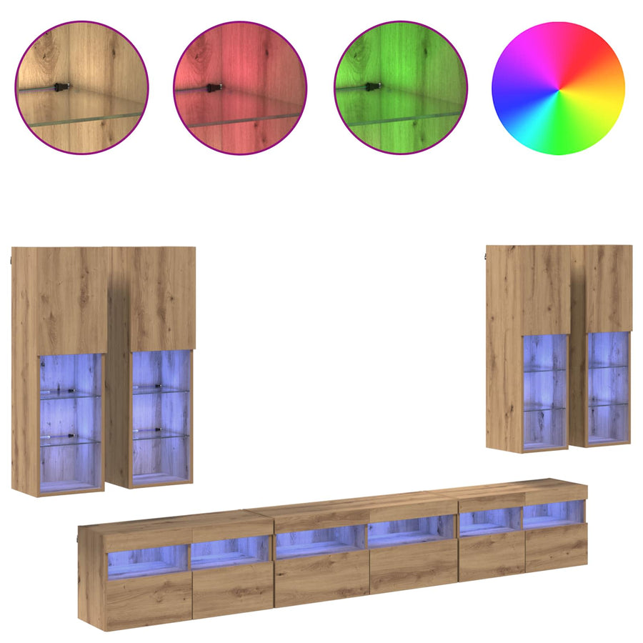 Tv Wandkast Set Wandgemonteerd 7 Pcs Artisan Eiken Bewerkt Hout