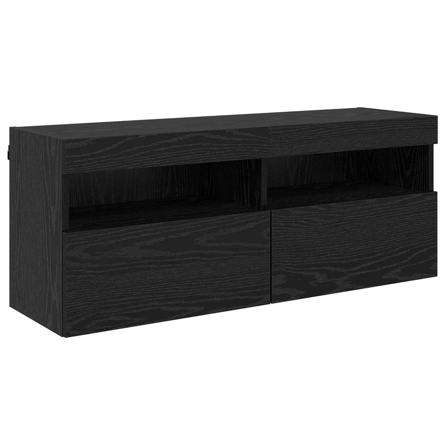 TV Wandkast Set Wandgemonteerd 7 pcs Zwart Eiken Bewerkt hout