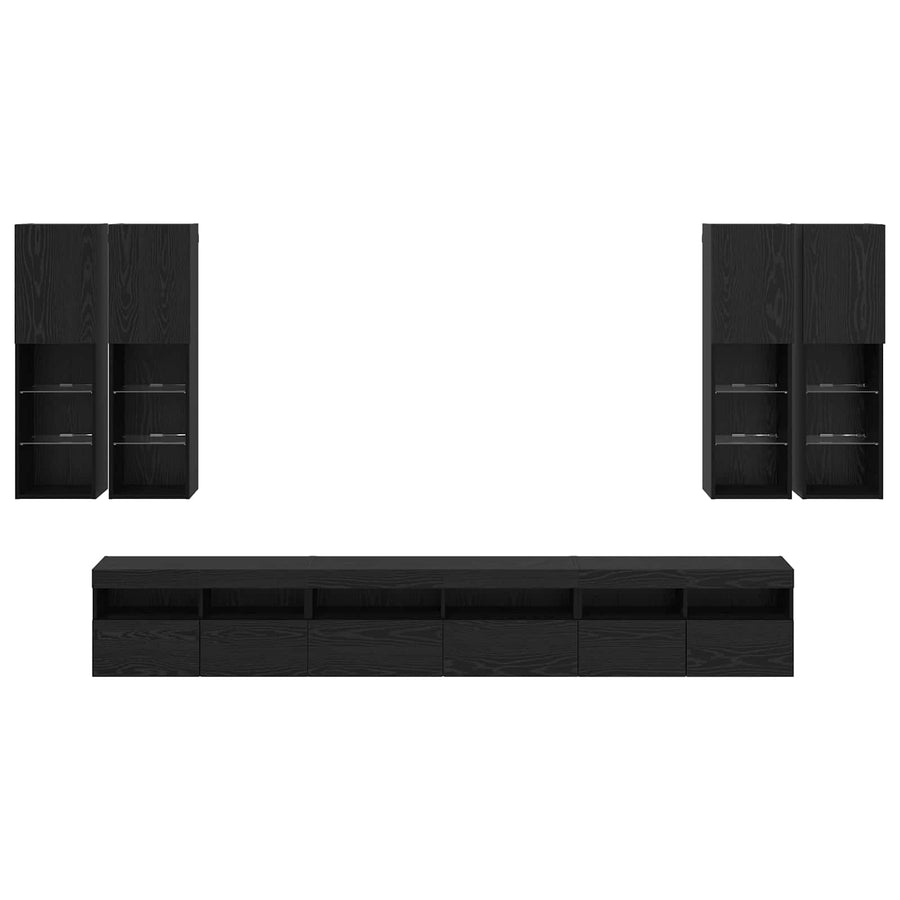 TV Wandkast Set Wandgemonteerd 7 pcs Zwart Eiken Bewerkt hout