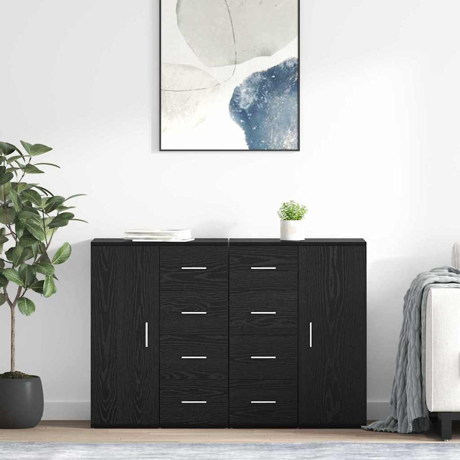 Dressoirs Corona 2 pcs Zwart Eiken 59 x 39 x 80 cm Bewerkt hout