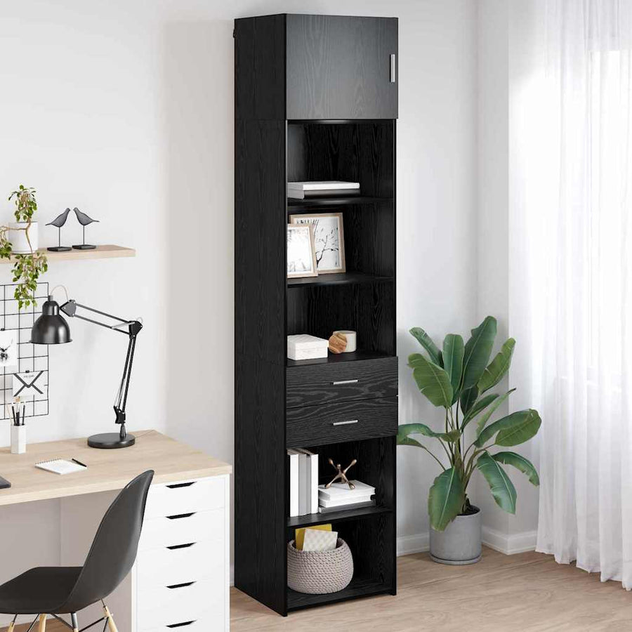 Highboard Met Lade 50 X 42,5 X 225 Cm Bewerkt Hout Zwart eiken