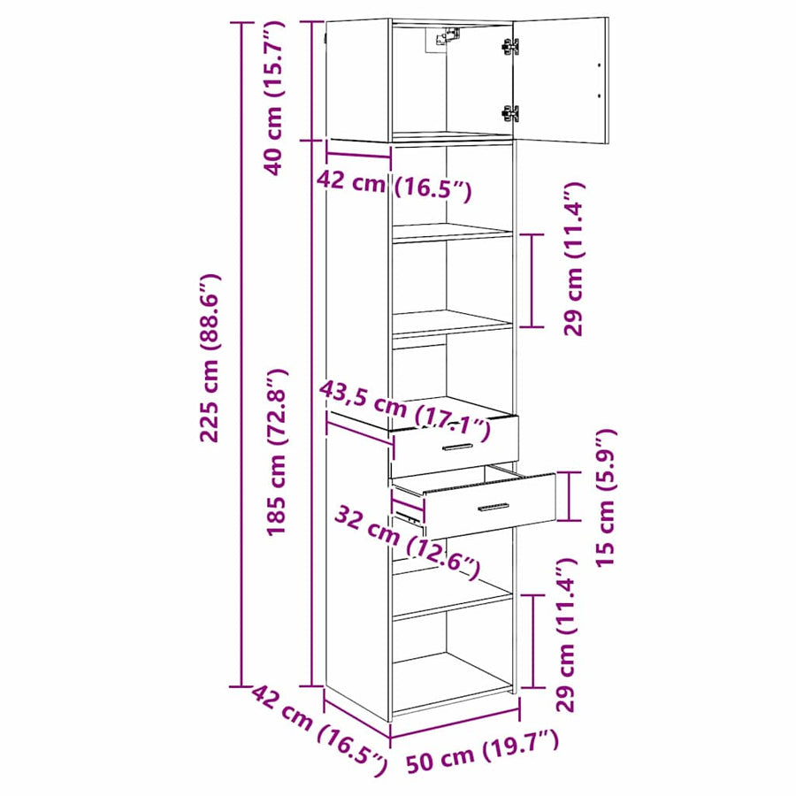 Highboard Met Lade 50 X 42,5 X 225 Cm Bewerkt Hout Zwart eiken
