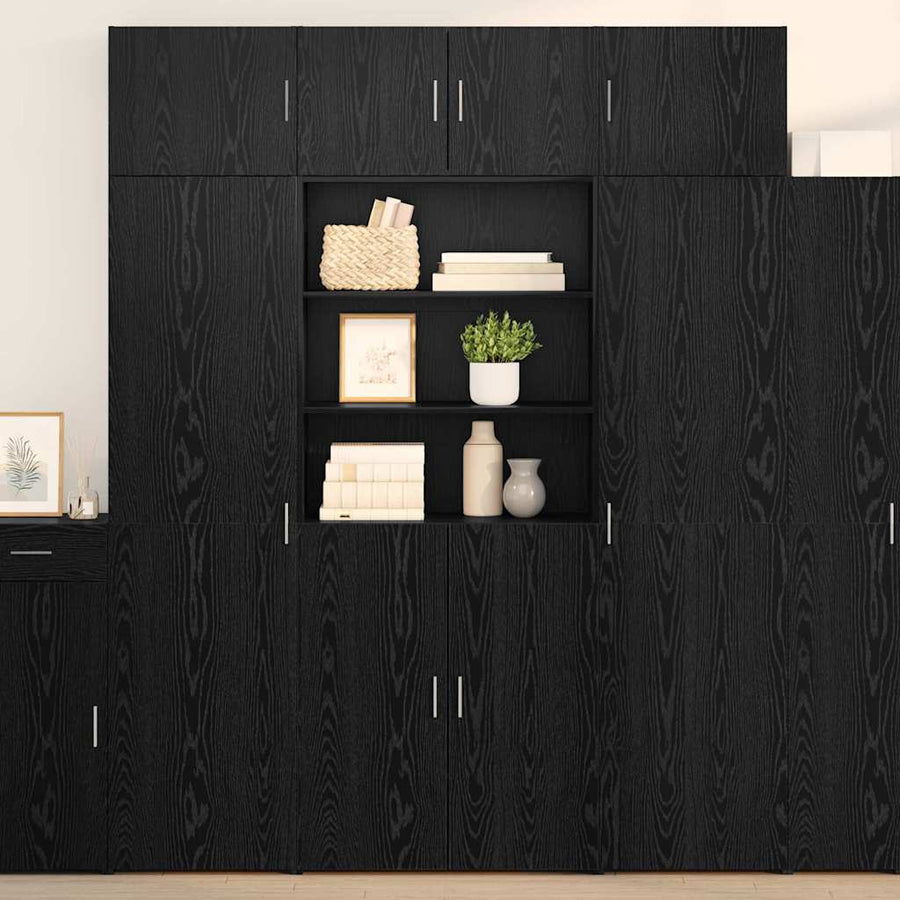 Opbergkast Zwart Eiken 80 X 42,5 X 225 Cm Bewerkt Hout