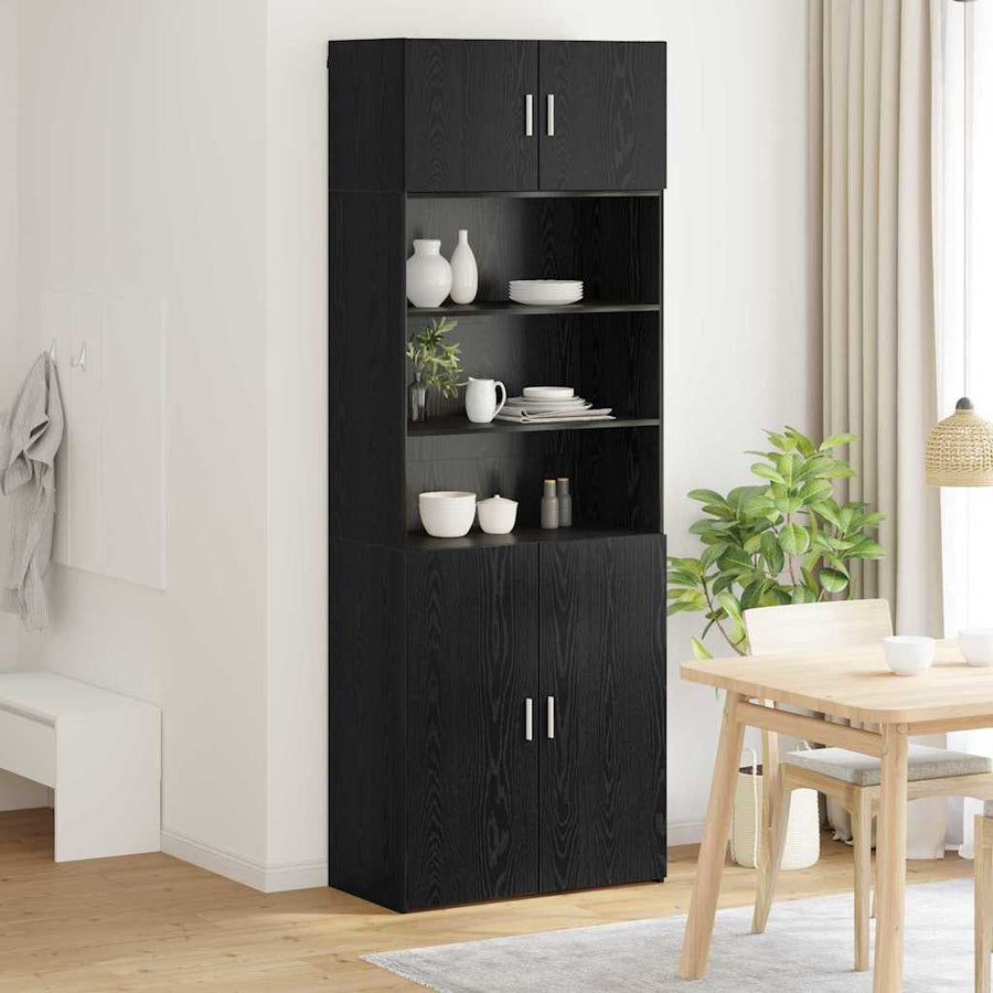 Opbergkast Zwart Eiken 80 X 42,5 X 225 Cm Bewerkt Hout