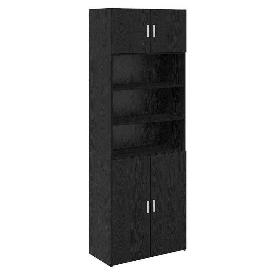 Opbergkast Zwart Eiken 80 X 42,5 X 225 Cm Bewerkt Hout