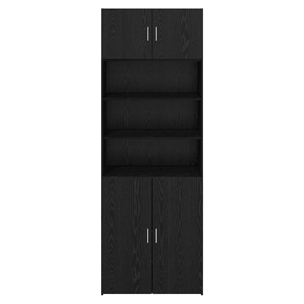 Opbergkast Zwart Eiken 80 X 42,5 X 225 Cm Bewerkt Hout