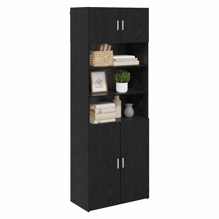 Opbergkast Zwart Eiken 80 X 42,5 X 225 Cm Bewerkt Hout