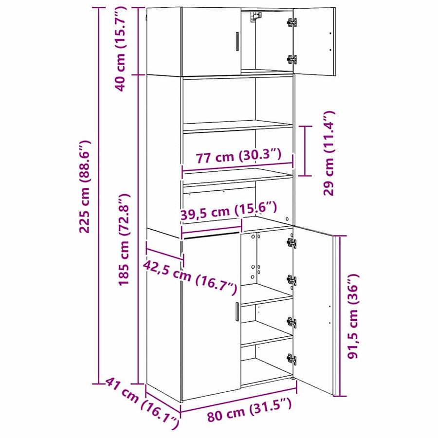 Opbergkast Zwart Eiken 80 X 42,5 X 225 Cm Bewerkt Hout