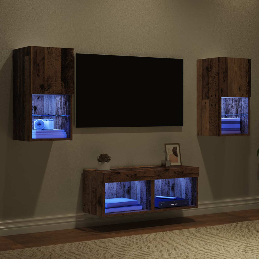 TV Wandkasten 4 pcs Oud Hout 30,5 x 30 x 60 cm Bewerkt hout