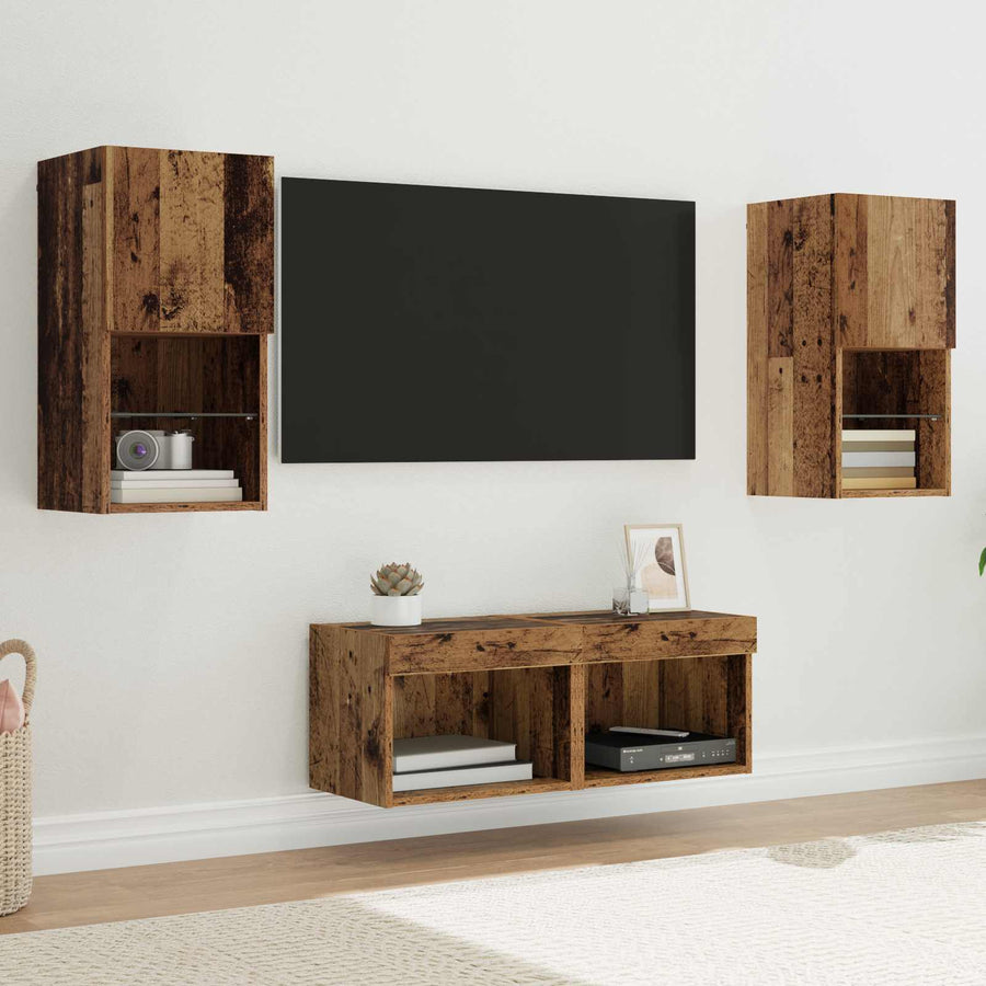 TV Wandkasten 4 pcs Oud Hout 30,5 x 30 x 60 cm Bewerkt hout