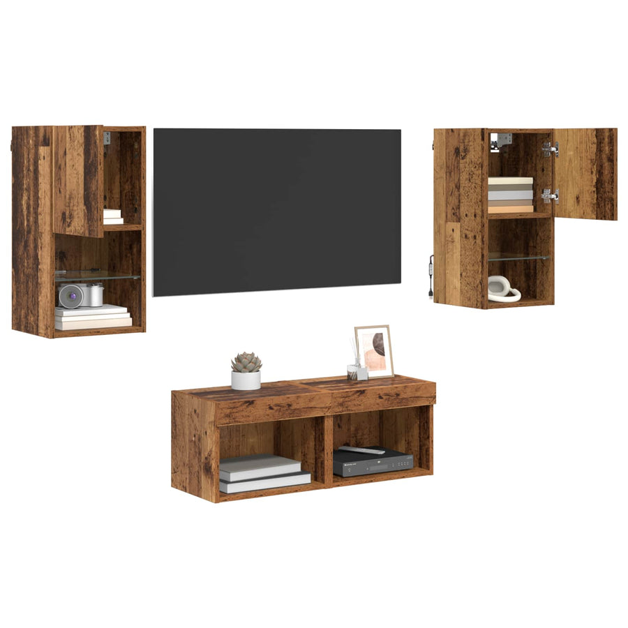 TV Wandkasten 4 pcs Oud Hout 30,5 x 30 x 60 cm Bewerkt hout