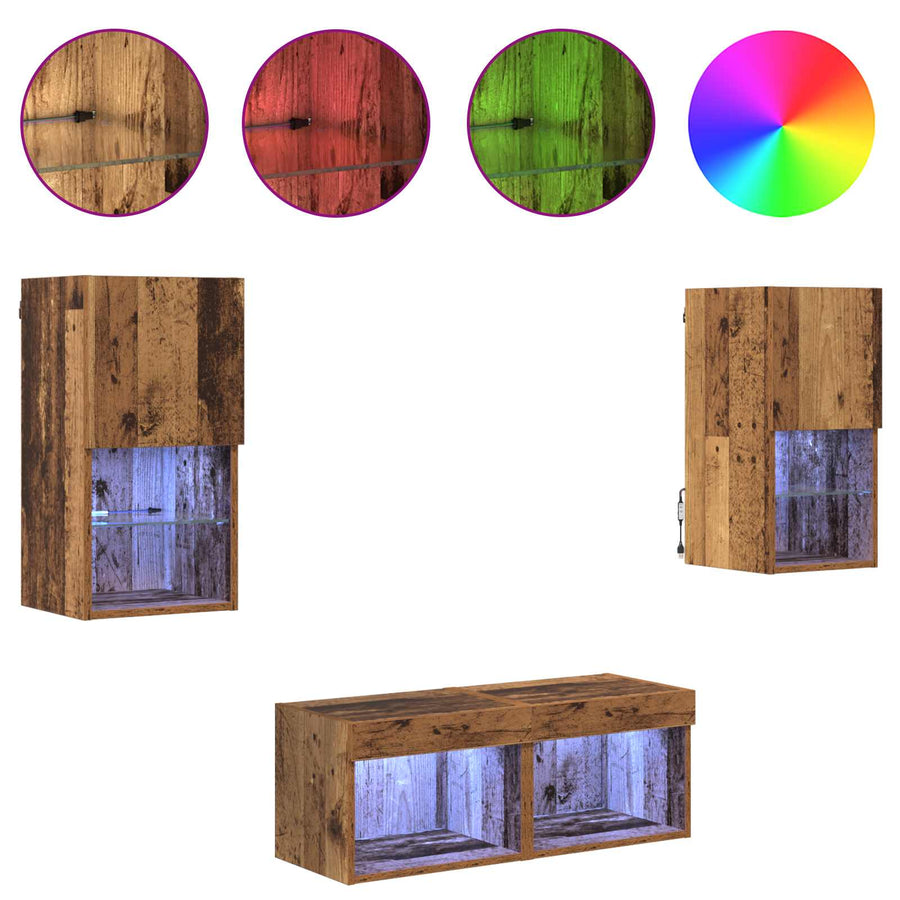 TV Wandkasten 4 pcs Oud Hout 30,5 x 30 x 60 cm Bewerkt hout