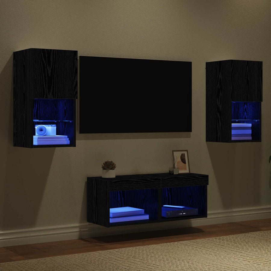 TV Wandkasten 4 pcs Zwart Eiken 30,5 x 30 x 60 cm Bewerkt hout