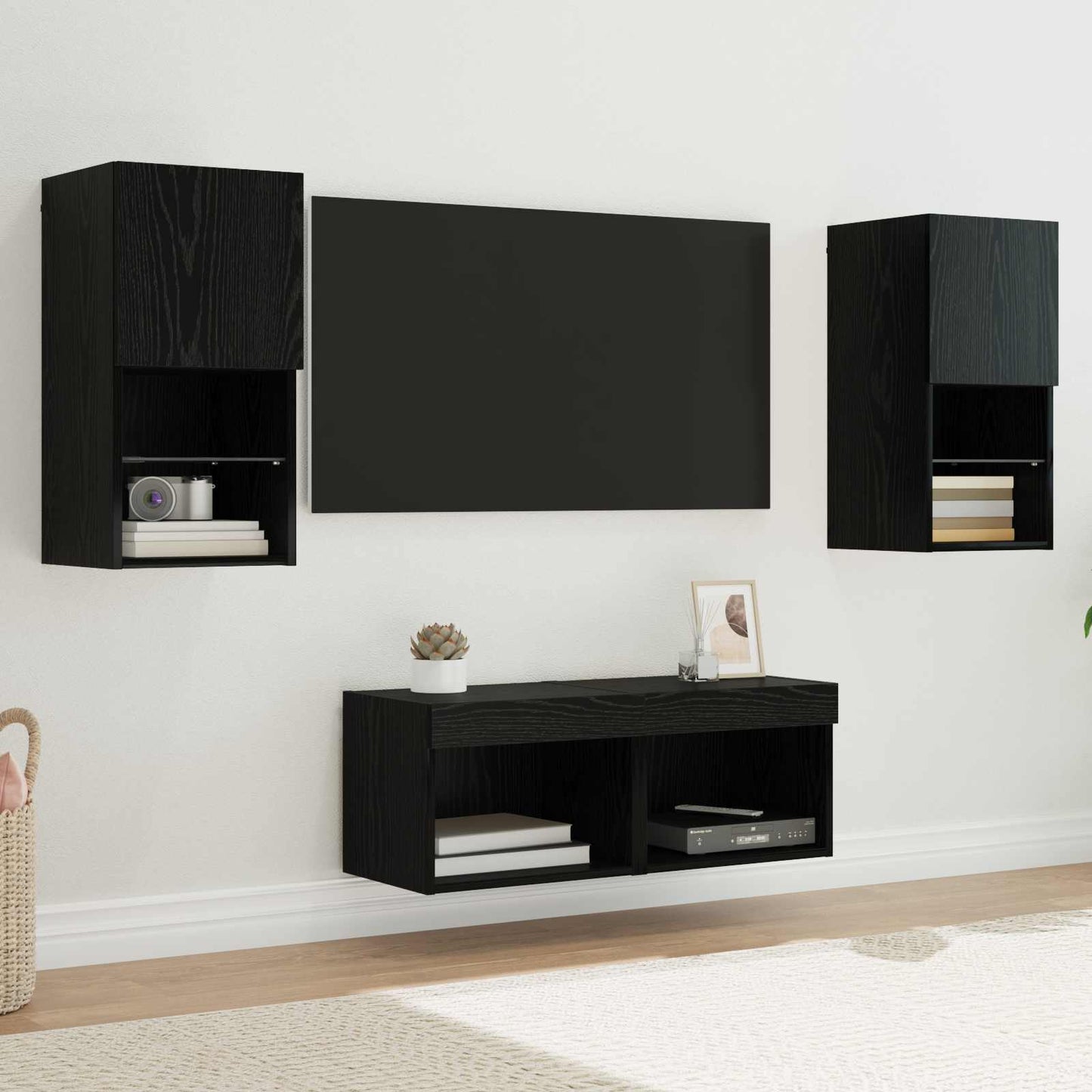 TV Wandkasten 4 pcs Zwart Eiken 30,5 x 30 x 60 cm Bewerkt hout