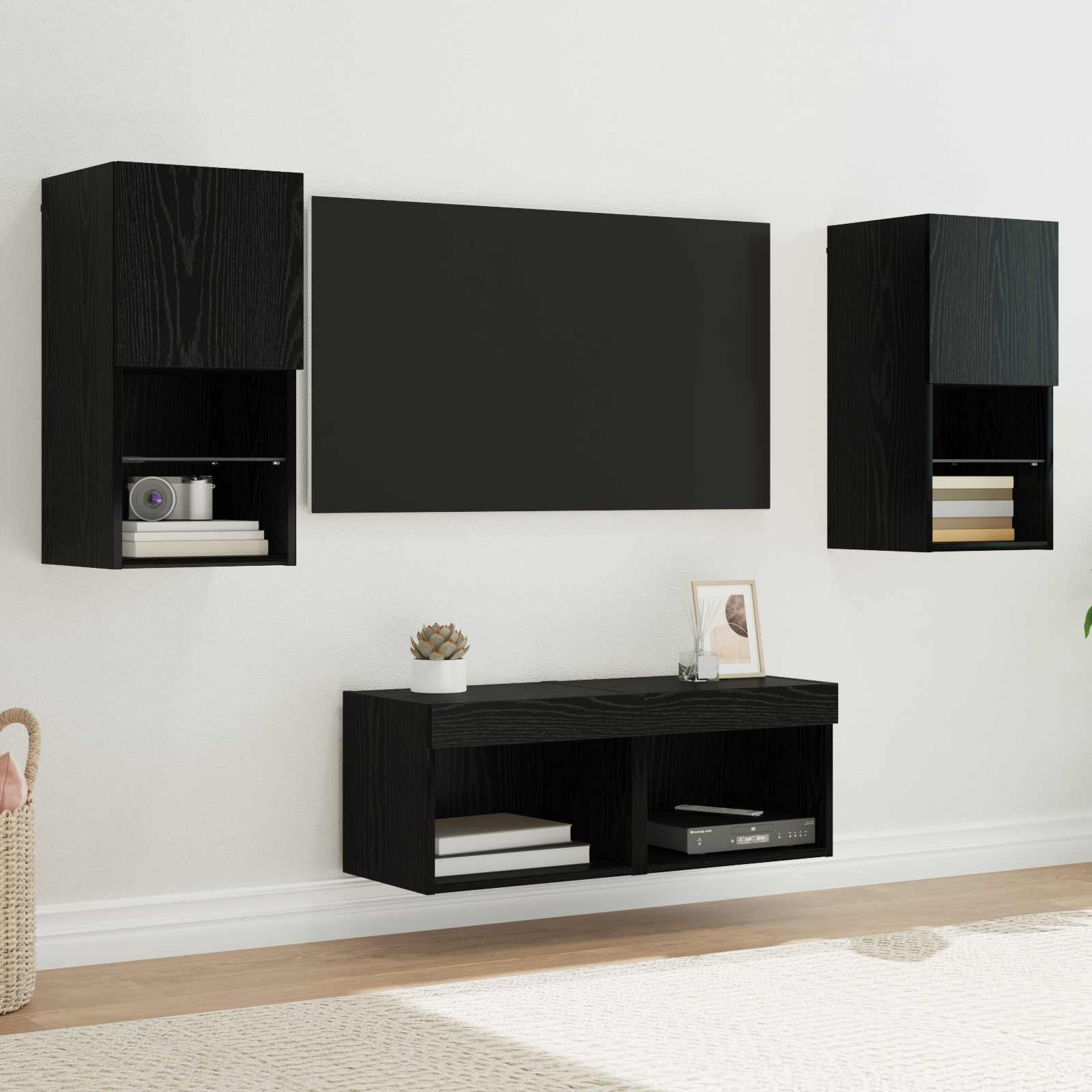 TV Wandkasten 4 pcs Zwart Eiken 30,5 x 30 x 60 cm Bewerkt hout